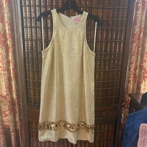 Lilly Pulitzer Cream Dress with Gold Sequin Trim